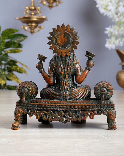 Brass Superfine lakshmi on throne idol 4 and 5.5 inch chola bronze tone - Budhshiv.com