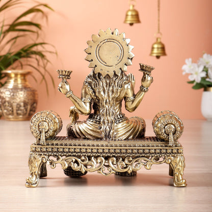 Brass Superfine lakshmi on throne idol 4 and 5.5 inch - Budhshiv.com