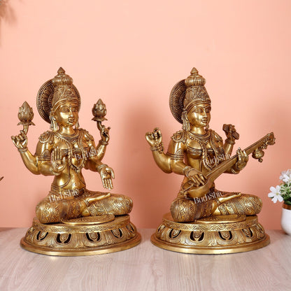Brass Superfine Lakshmi & Saraswati Idols 17.5 inch large - Budhshiv.com