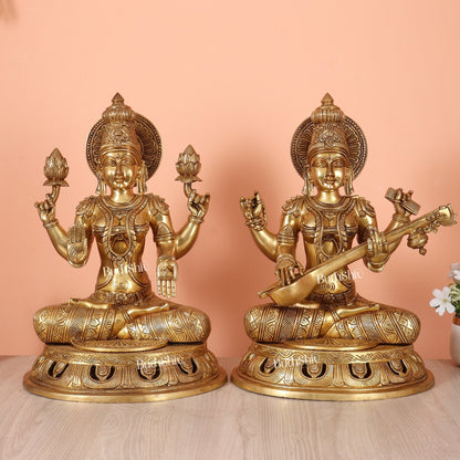 Brass Superfine Lakshmi & Saraswati Idols 17.5 inch large - Budhshiv.com
