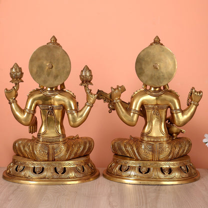 Brass Superfine Lakshmi & Saraswati Idols 17.5 inch large - Budhshiv.com