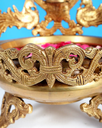 Brass Superfine Lakshmi Urli with Dual Peacocks – Decorative Festive Bowl 11 inch - Budhshiv.com