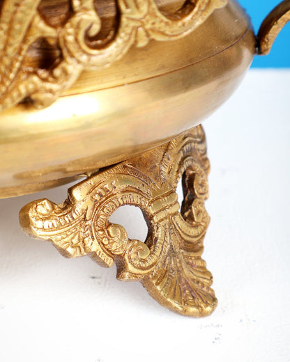 Brass Superfine Lakshmi Urli with Dual Peacocks – Decorative Festive Bowl 11 inch - Budhshiv.com