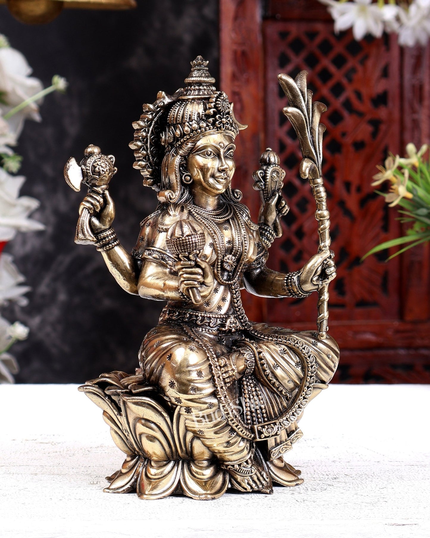 Brass Superfine Lalita Devi Tripura Sundari Rajarajeshwari Mata Idol – Handcrafted Divine Goddess Statue 8 inch - Budhshiv.com