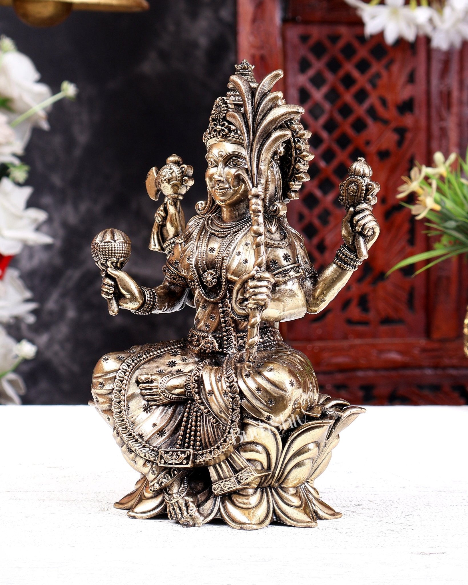 Brass Superfine Lalita Devi Tripura Sundari Rajarajeshwari Mata Idol – Handcrafted Divine Goddess Statue 8 inch - Budhshiv.com