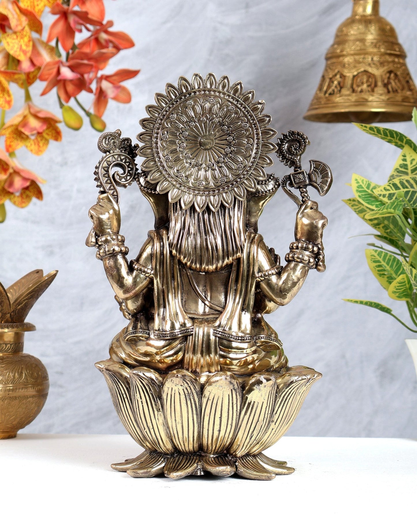 Brass Superfine Large Ganesha on Lotus Idol – Divine Ganpati Statue (12 Inches) - Budhshiv.com