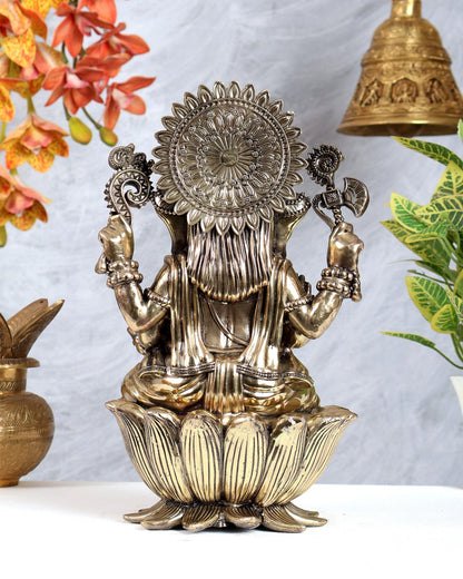 Brass Superfine Large Ganesha on Lotus Idol – Divine Ganpati Statue (12 Inches) - Budhshiv.com