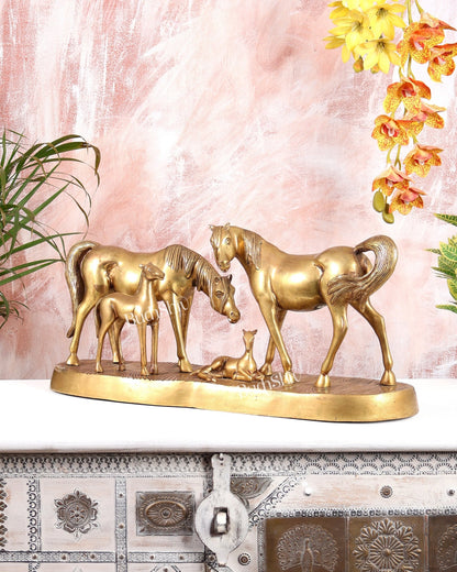 Brass Superfine Large Horse Family Sculpture – Vastu & Feng Shui Recommended 24" wide - Budhshiv.com