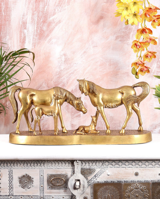Brass Superfine Large Horse Family Sculpture – Vastu & Feng Shui Recommended 24" wide - Budhshiv.com