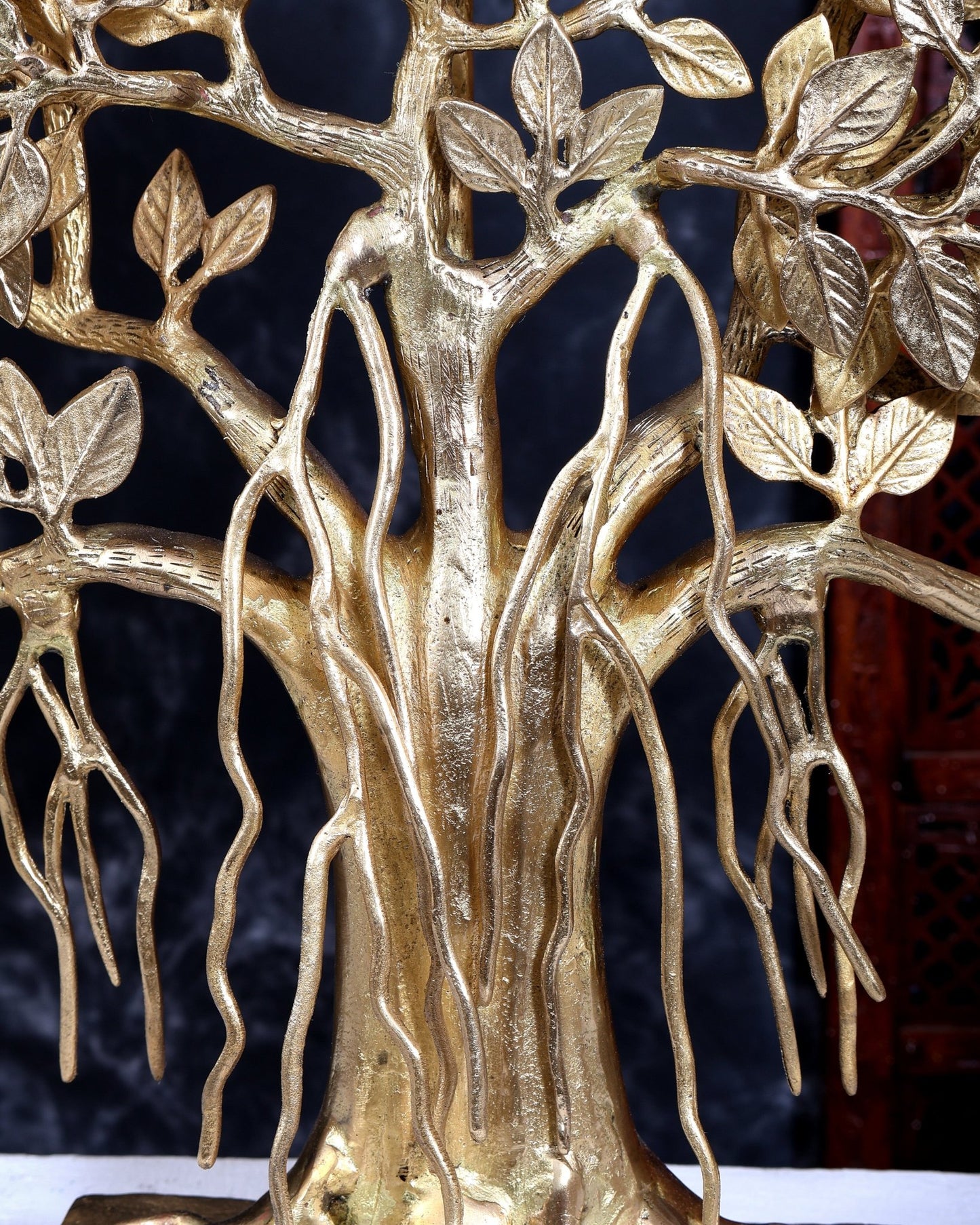 Brass Superfine Large Kalpavriksha Tree Tabletop Artefact | Birds & Hanging Roots 28 inch - Budhshiv.com