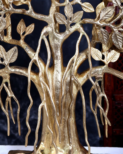 Brass Superfine Large Kalpavriksha Tree Tabletop Artefact | Birds & Hanging Roots 28 inch - Budhshiv.com