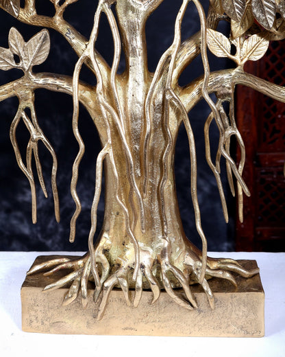 Brass Superfine Large Kalpavriksha Tree Tabletop Artefact | Birds & Hanging Roots 28 inch - Budhshiv.com