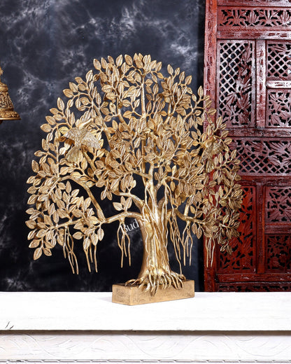 Brass Superfine Large Kalpavriksha Tree Tabletop Artefact | Birds & Hanging Roots 28 inch - Budhshiv.com