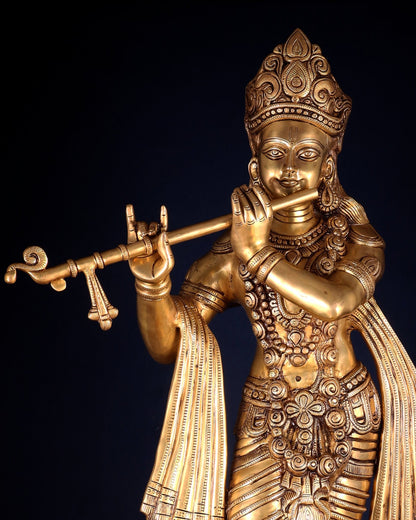 Brass Superfine Large Lord Krishna Statue – 36” | 38 kg | Only at BudhShiv - Budhshiv.com