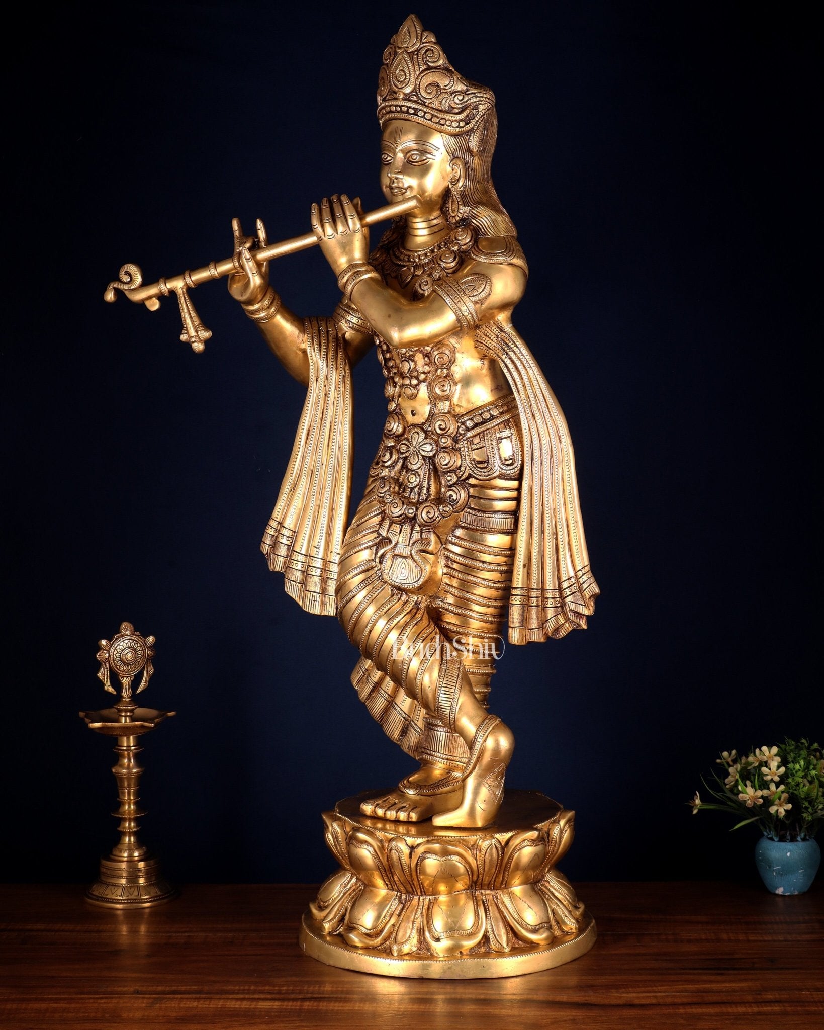 Brass Superfine Large Lord Krishna Statue – 36” | 38 kg | Only at BudhShiv - Budhshiv.com