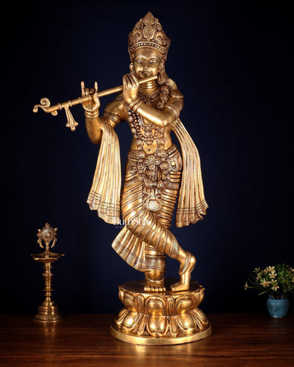 Brass Superfine Large Lord Krishna Statue – 36” | 38 kg | Only at BudhShiv - Budhshiv.com