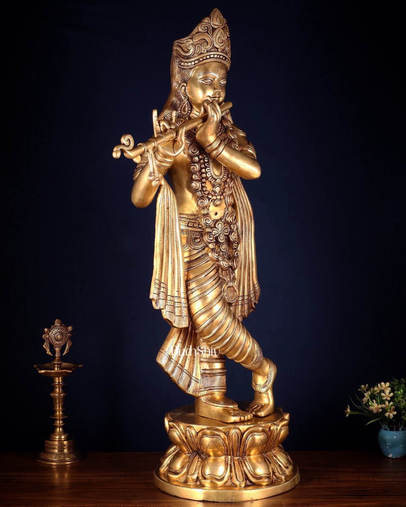 Brass Superfine Large Lord Krishna Statue – 36” | 38 kg | Only at BudhShiv - Budhshiv.com