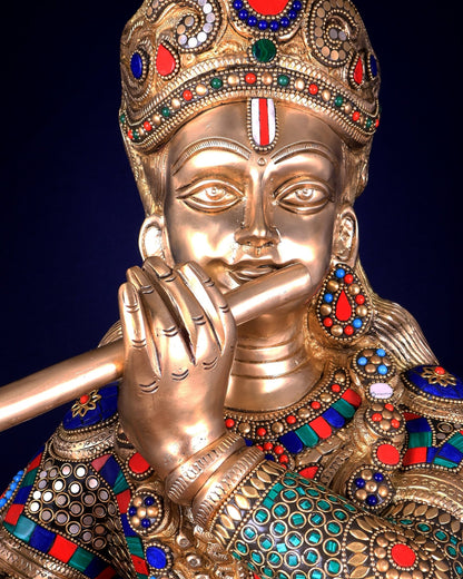 Brass Superfine Large Lord Krishna Statue – 36” | 41 kg | Only at BudhShiv - Budhshiv.com