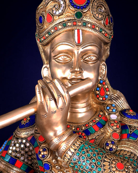 Brass Superfine Large Lord Krishna Statue – 36” | 41 kg | Only at BudhShiv - Budhshiv.com