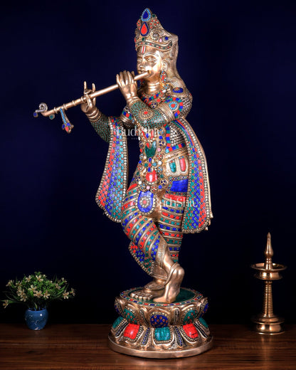 Brass Superfine Large Lord Krishna Statue – 36” | 41 kg | Only at BudhShiv - Budhshiv.com