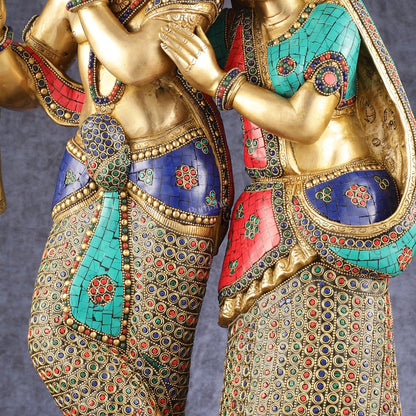 Brass Superfine Large Radha Krishna Standing Together Statue - 24" - Budhshiv.com