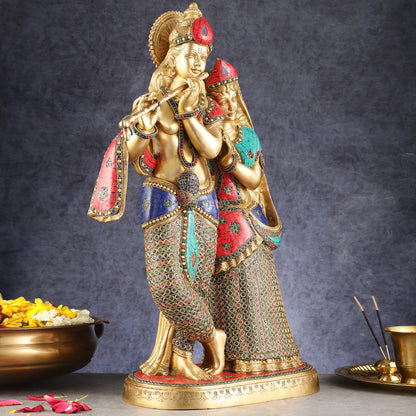 Brass Superfine Large Radha Krishna Standing Together Statue - 24" - Budhshiv.com