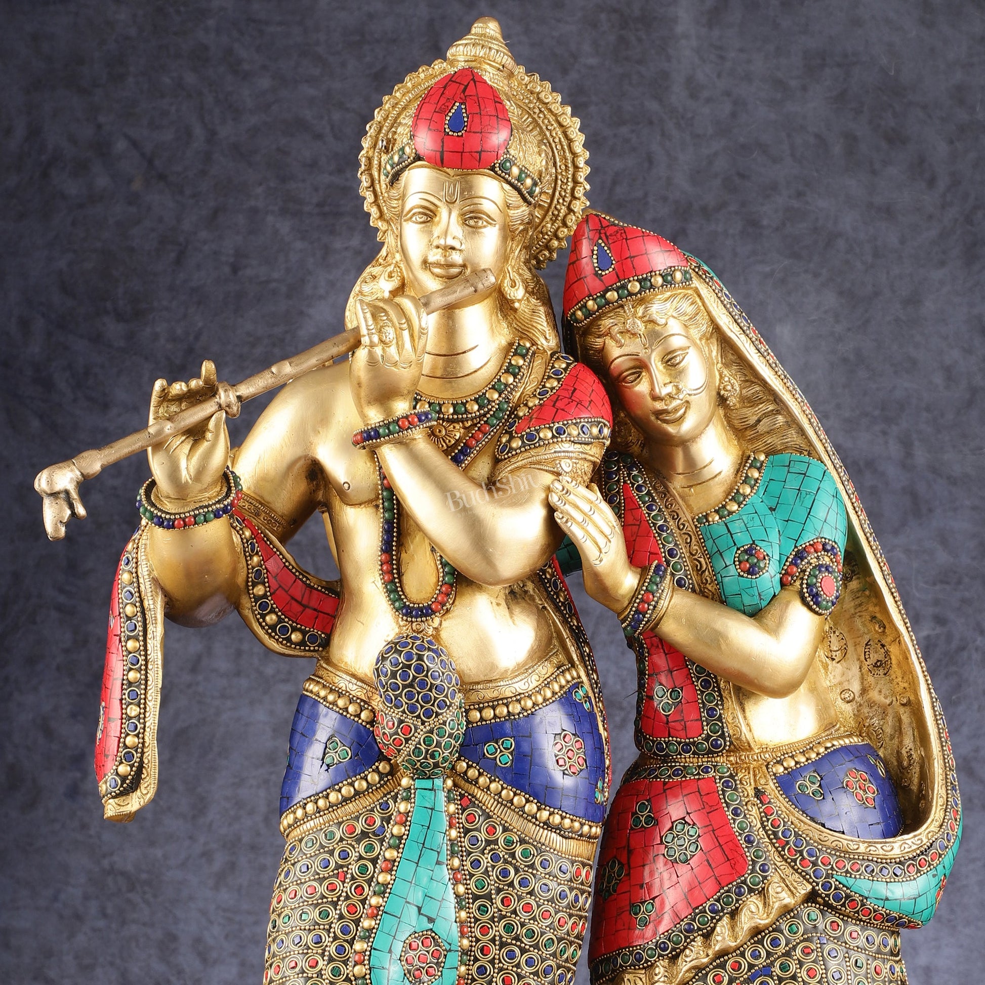 Brass Superfine Large Radha Krishna Standing Together Statue - 24" - Budhshiv.com