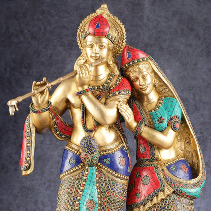 Brass Superfine Large Radha Krishna Standing Together Statue - 24" - Budhshiv.com