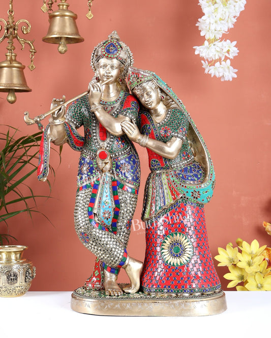 Brass Superfine Large Radha Krishna Standing Together Statue - 24" - Budhshiv.com