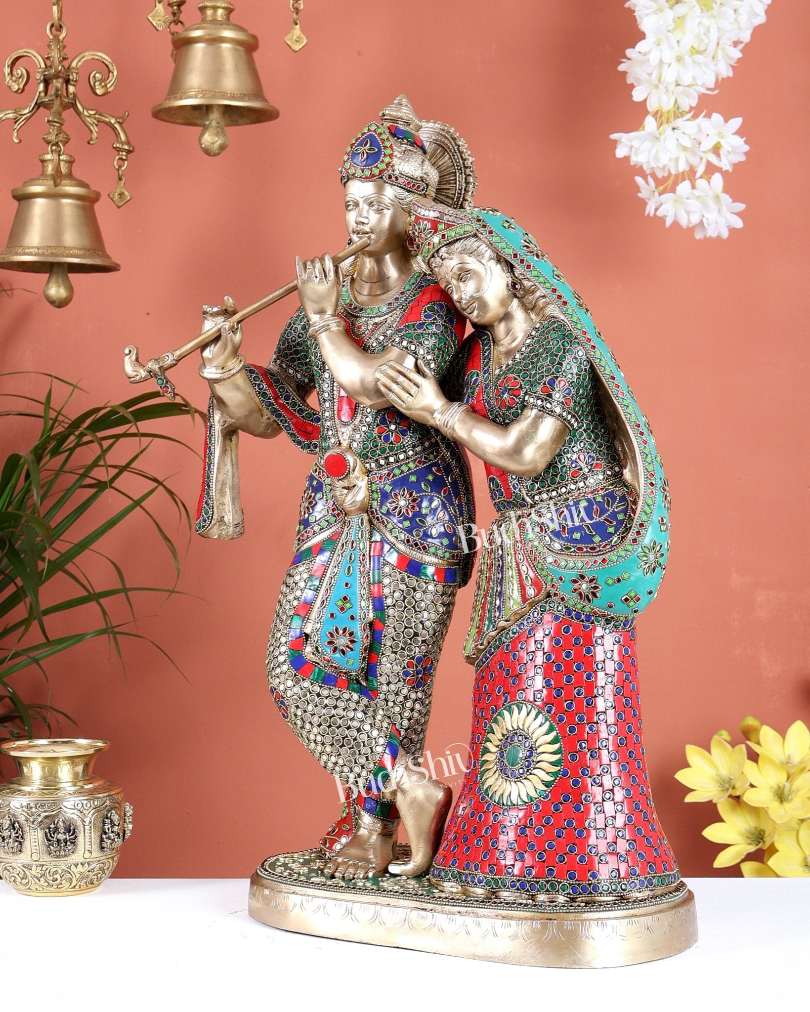 Brass Superfine Large Radha Krishna Standing Together Statue - 24" - Budhshiv.com