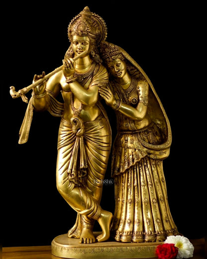 Brass Superfine Large Radha Krishna Standing Together Statue - 24" - Budhshiv.com