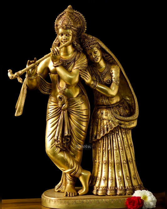 Brass Superfine Large Radha Krishna Standing Together Statue - 24" - Budhshiv.com