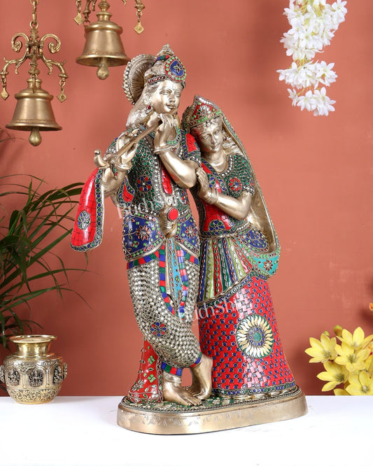 Brass Superfine Large Radha Krishna Standing Together Statue - 24" - Budhshiv.com