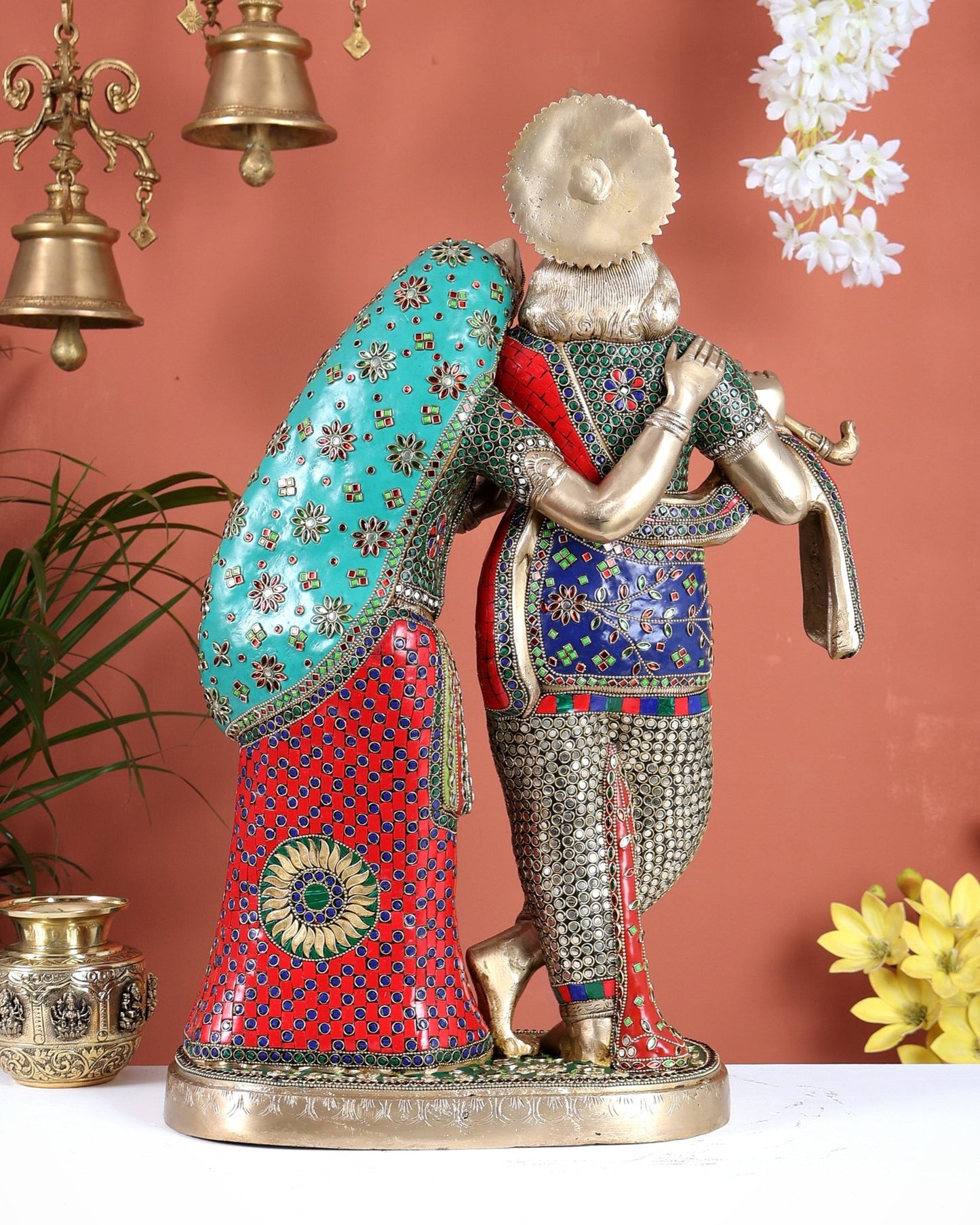 Brass Superfine Large Radha Krishna Standing Together Statue - 24" - Budhshiv.com