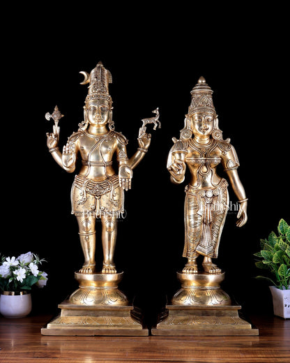 Brass Superfine Large Shiva Parvati Standing Kalyana Murti – Divine Wedding Form 32 inch - Budhshiv.com