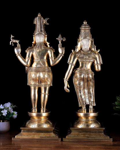 Brass Superfine Large Shiva Parvati Standing Kalyana Murti – Divine Wedding Form 32 inch - Budhshiv.com