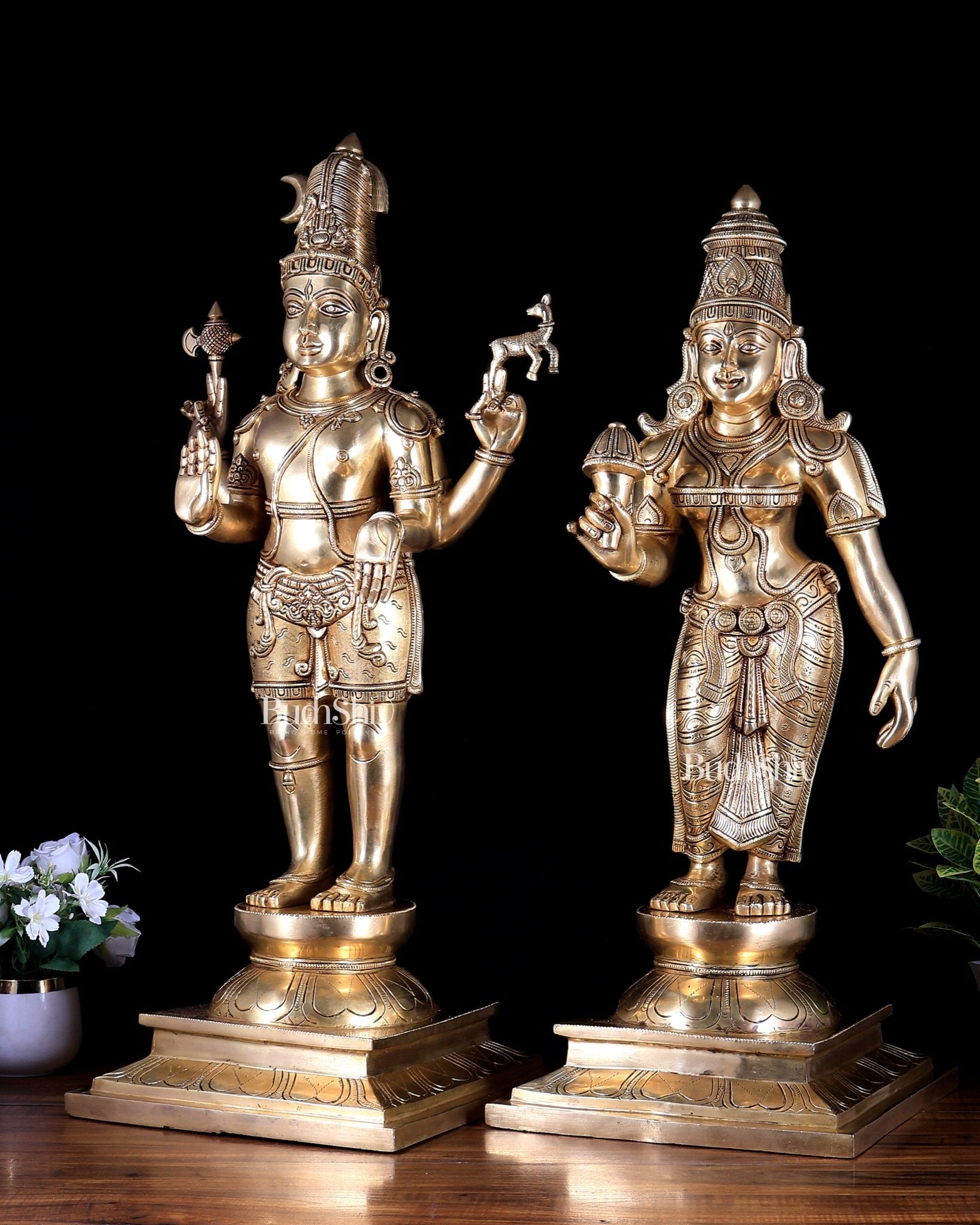 Brass Superfine Large Shiva Parvati Standing Kalyana Murti – Divine Wedding Form 32 inch - Budhshiv.com