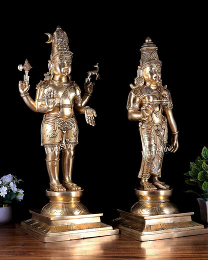 Brass Superfine Large Shiva Parvati Standing Kalyana Murti – Divine Wedding Form 32 inch - Budhshiv.com
