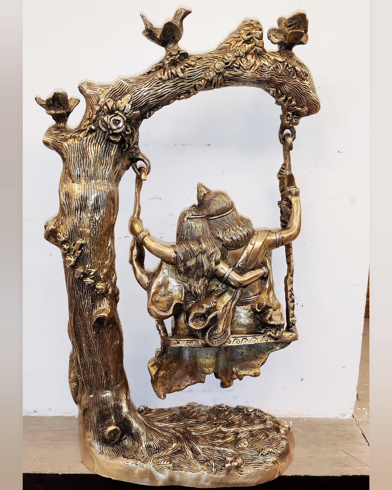 Brass Superfine Large Sized Radha krishna idols on a swing 23" - Budhshiv.com