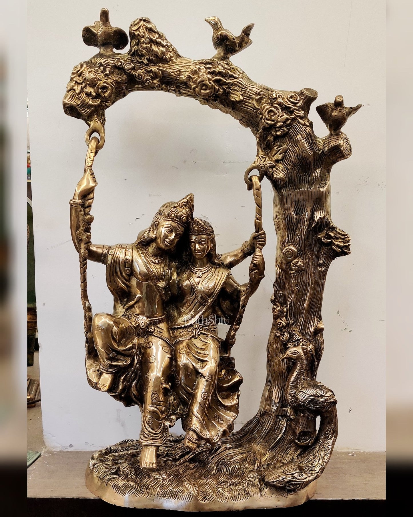 Brass Superfine Large Sized Radha krishna idols on a swing 23" - Budhshiv.com