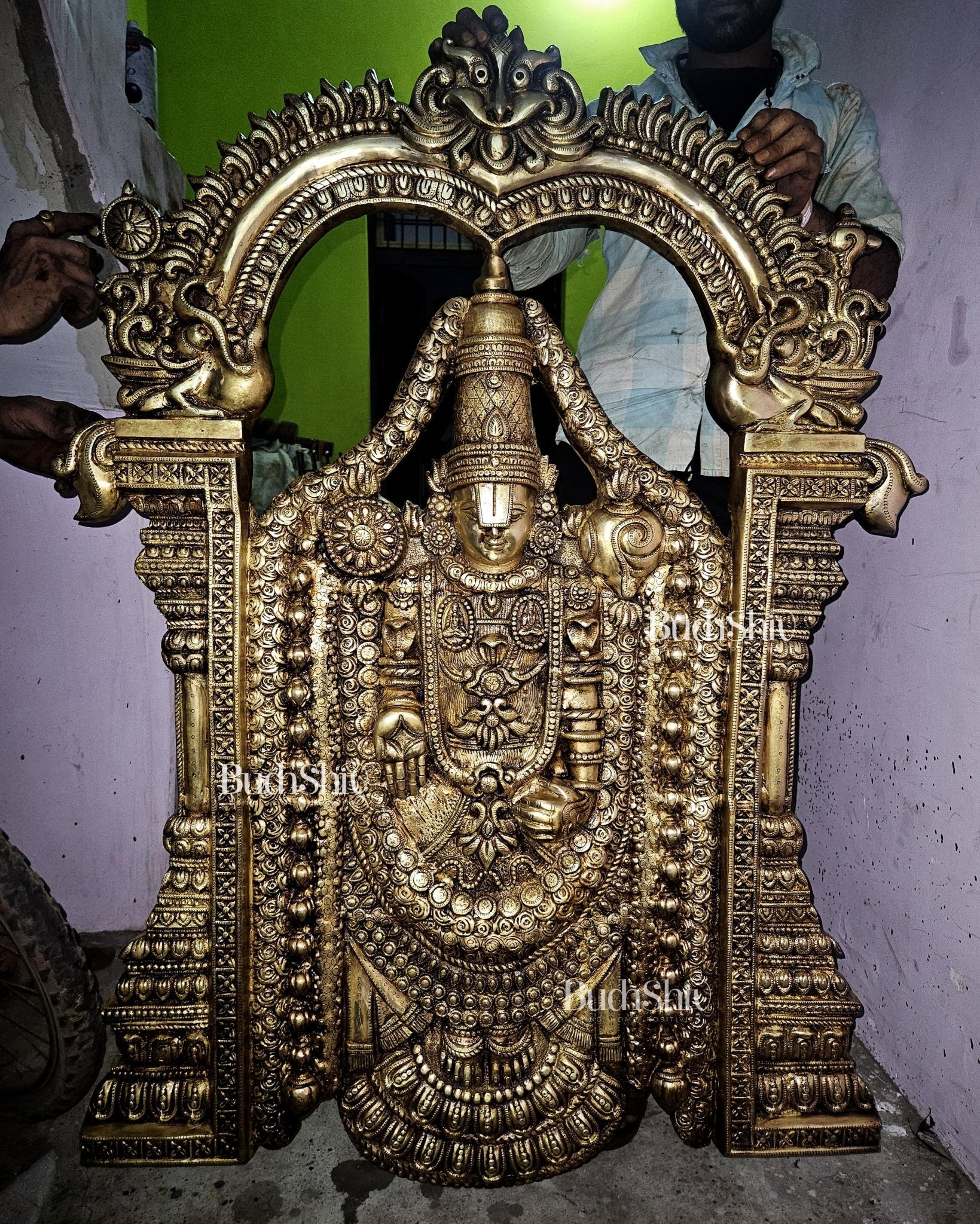 Brass Superfine Large Tirupati Balaji Wall Hanging Statue 48 inch - Budhshiv.com