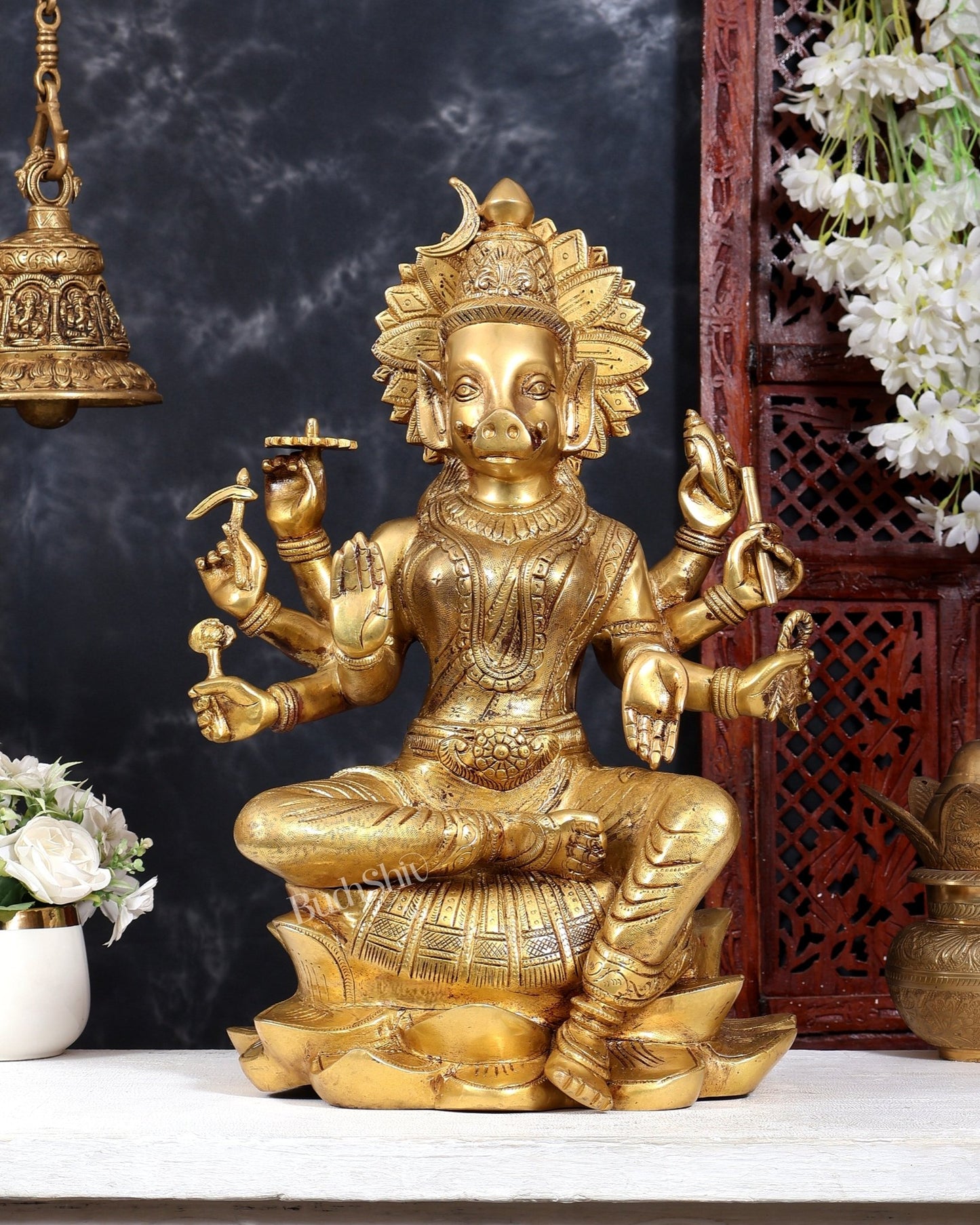 Brass Superfine Large Varahi Devi on Lotus Idol 18.5 inch - Budhshiv.com