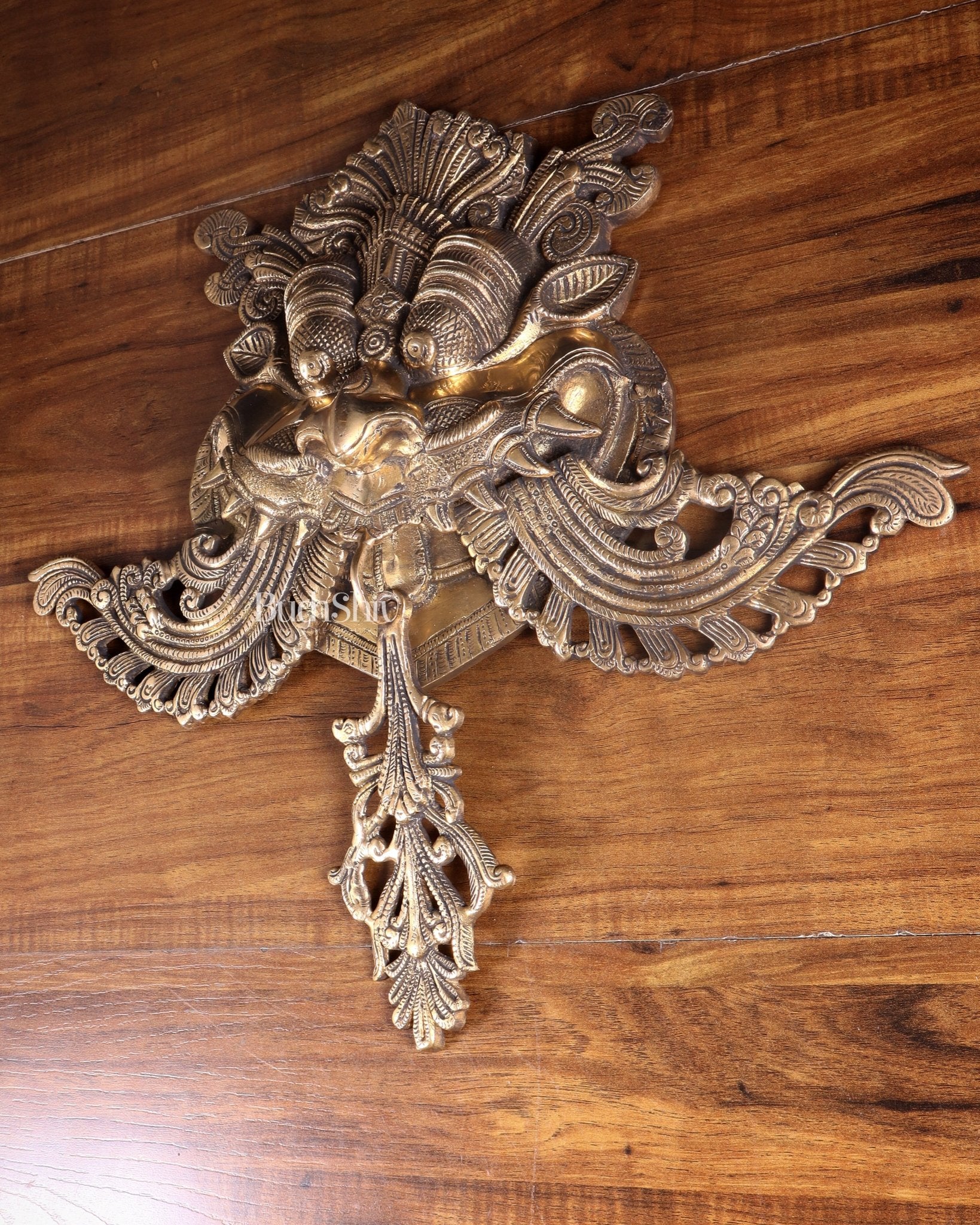 Brass Superfine Large Yali wall hanging Dragon face Nazarbattu 18" antique tone - Budhshiv.com