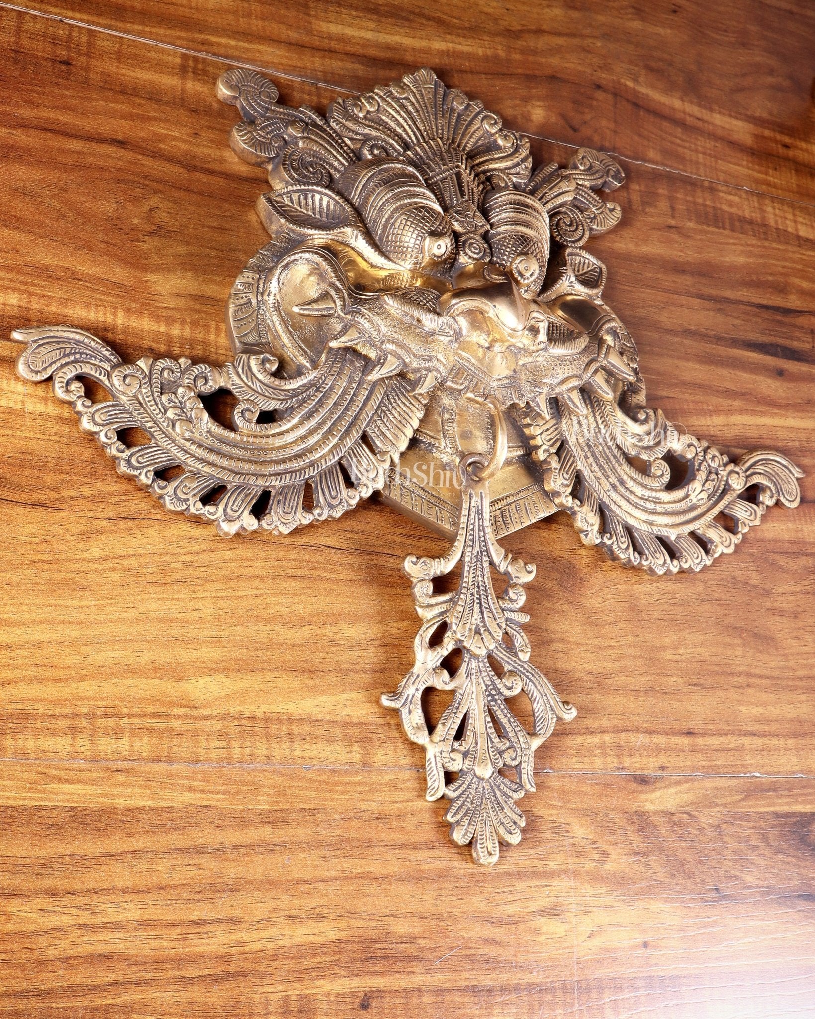 Brass Superfine Large Yali wall hanging Dragon face Nazarbattu 18" antique tone - Budhshiv.com