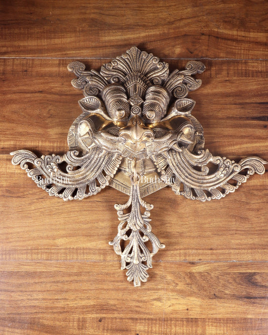 Brass Superfine Large Yali wall hanging Dragon face Nazarbattu 18" antique tone - Budhshiv.com