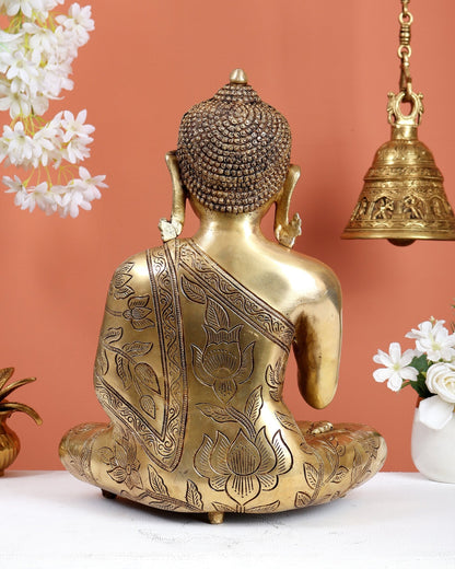 Brass Superfine Lord Buddha Statue with Beautiful Carvings 15 inch - Budhshiv.com