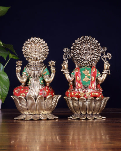 Brass Superfine Lord Ganesha & Goddess Lakshmi Pair – meenakari 6" - Budhshiv.com