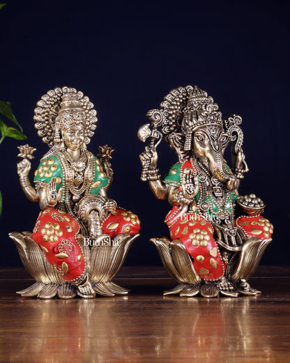 Brass Superfine Lord Ganesha & Goddess Lakshmi Pair – meenakari 6" - Budhshiv.com