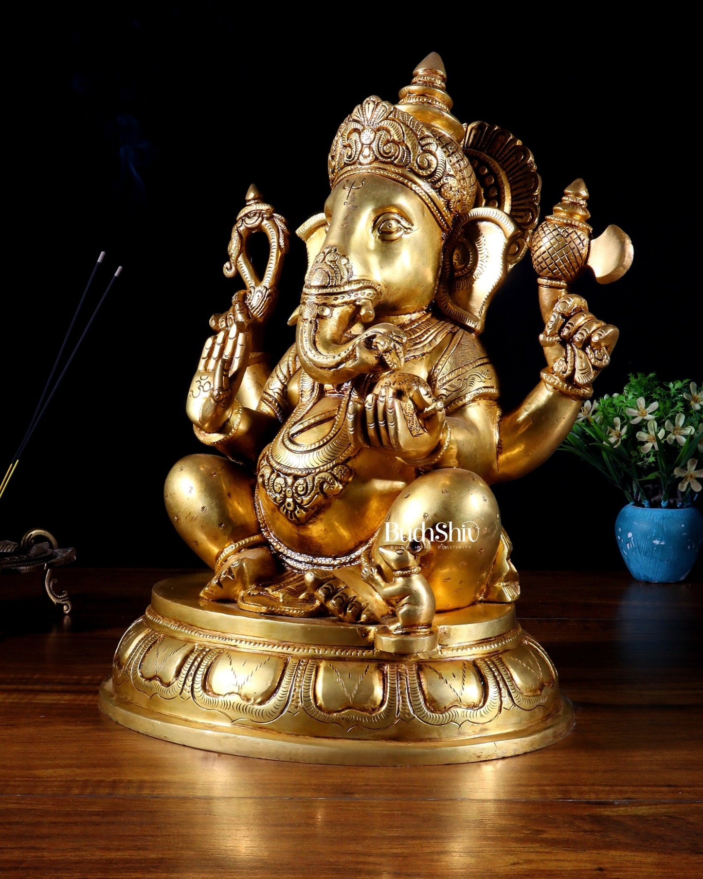 Brass Superfine Lord Ganesha Handcrafted Idol 14" - Budhshiv.com