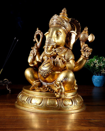 Brass Superfine Lord Ganesha Handcrafted Idol 14" - Budhshiv.com